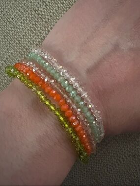 Stretchy Stackable Beaded Bracelets Orange, green, pink